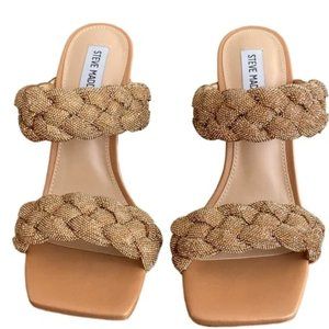 NEW Steve Madden Kenley Stiletto Heel Braided Rhinestone Bronze Gold 8